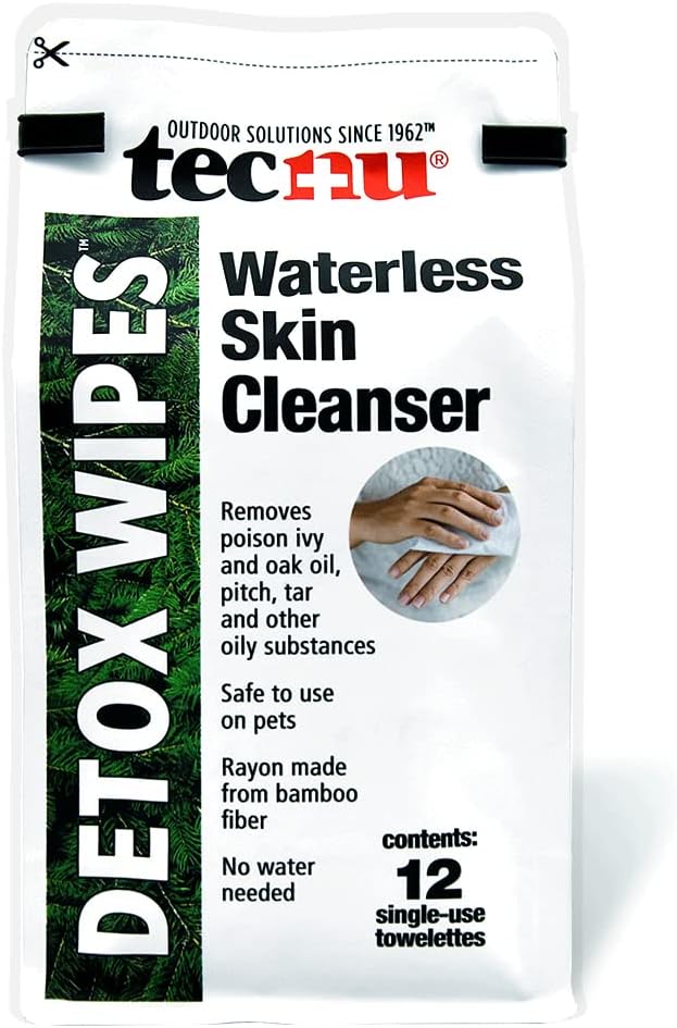 Detox Wipes, Poison Ivy Wipes, Large Individual Wipes Remove Rash Causing Oil from Skin, Waterless, Also for Poison Oak and Poison Sumac, 12 Count