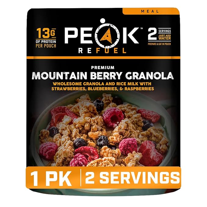 Refuel Mountain Berry Granola with Rice Milk, Vegan Backpacking Meal