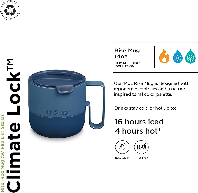 Rise Mug - Insulated Stainless Steel Coffee & Tea Mug, Splash-Proof Lid, 14 oz, Stellar