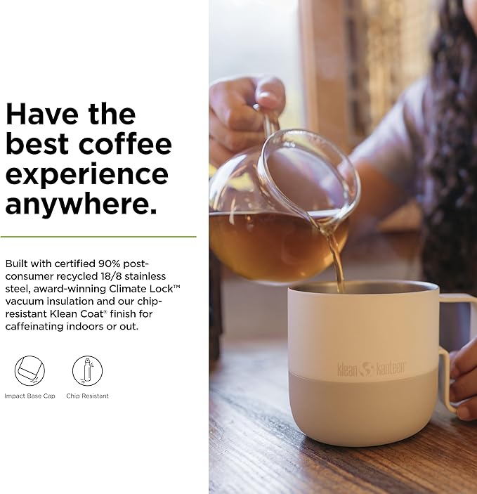 Klean Kanteen Rise Mug - Insulated Stainless Steel Coffee & Tea Mug, Splash-Proof Lid, 14 oz, Tofu