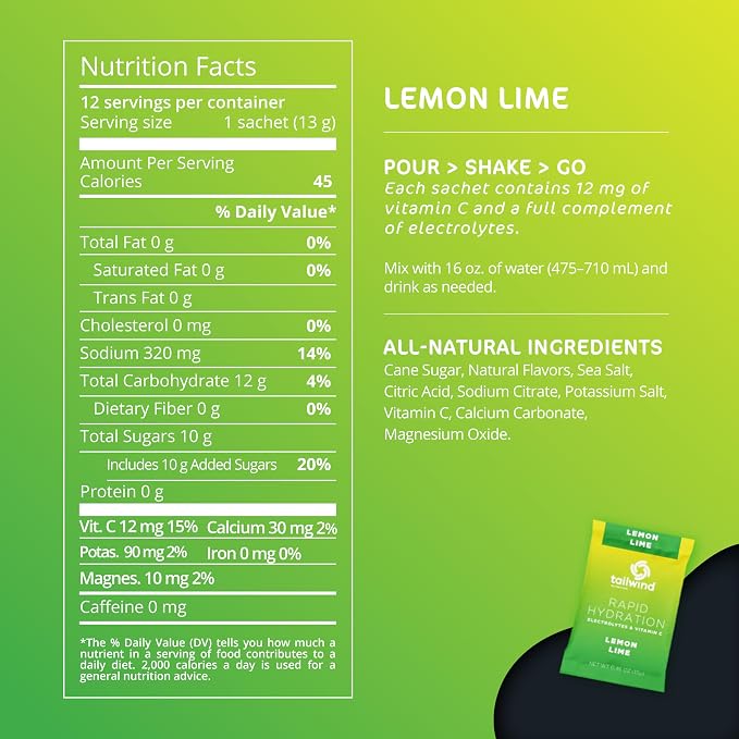 Tailwind Nutrition Rapid Hydration, Lemon Lime, Single Serving