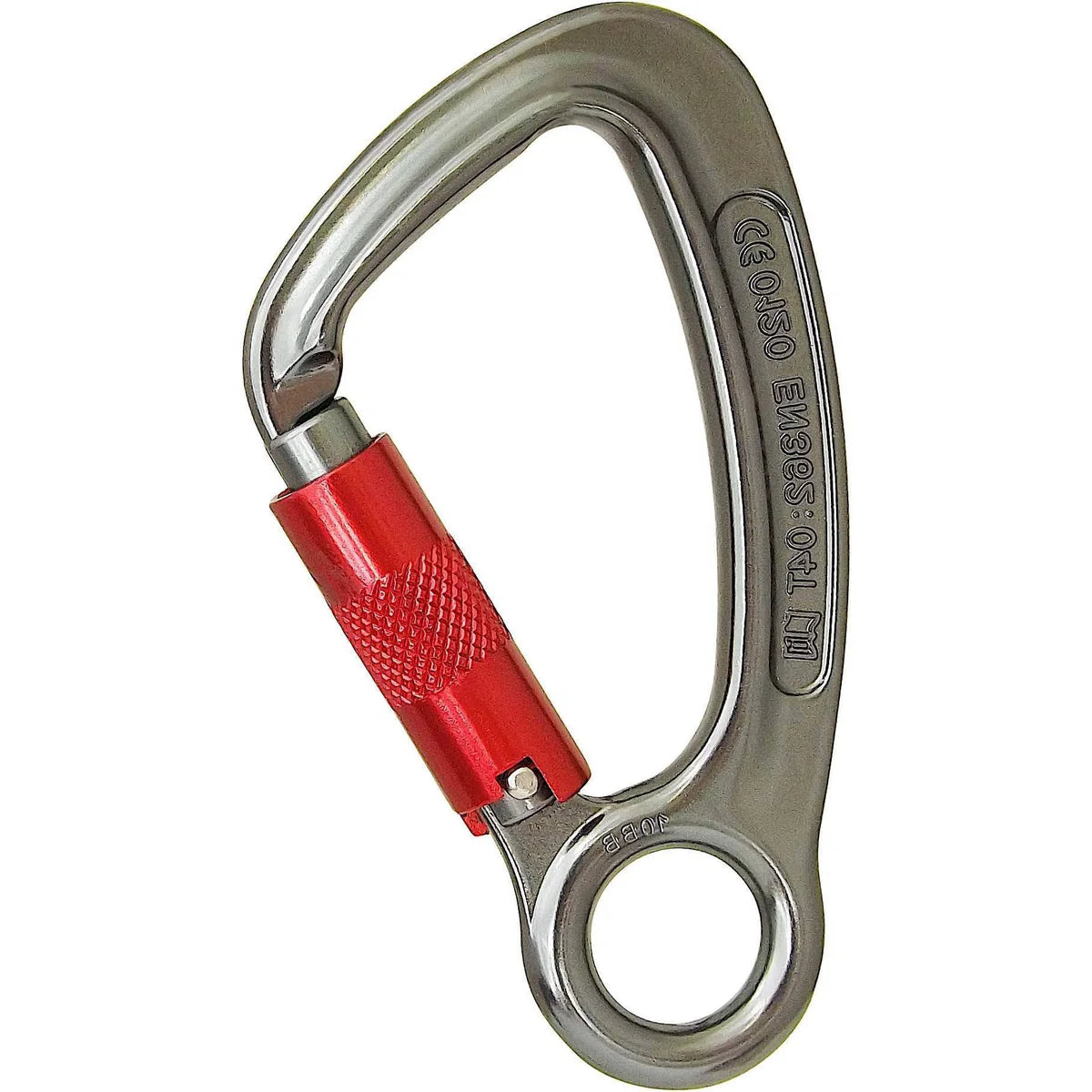 ISC Captive Eye Aluminum Carabiner - 3-Stage Locking - Gray with Red Gate