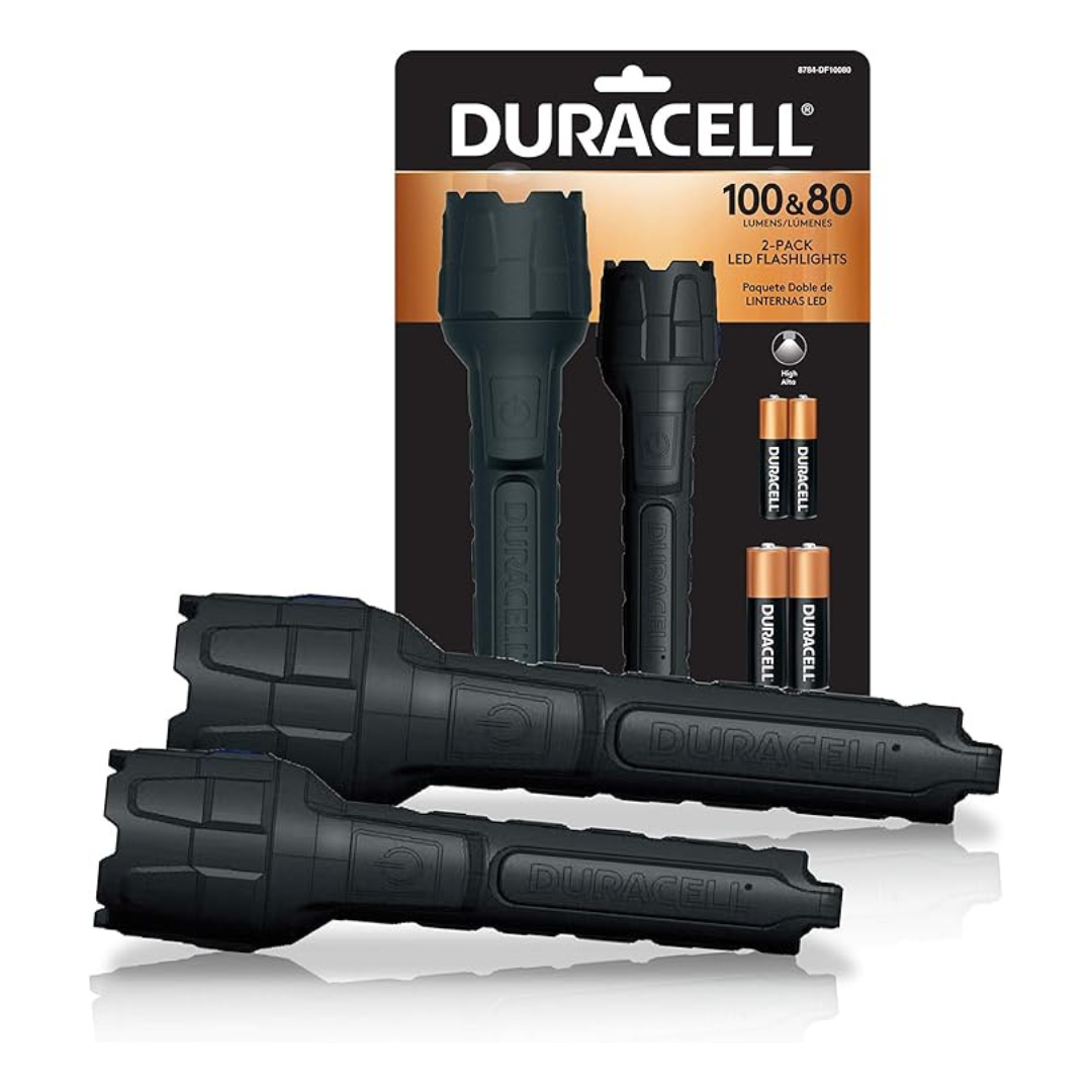 Heavy Duty Rubber Flashlight Combo Pack -100 & 80 Lumen Flashlights - Rubberized Construction with Comfort Grip Design and 2-AA & 2-AAA Batteries Included. Great for in-Door & Out-Door Use
