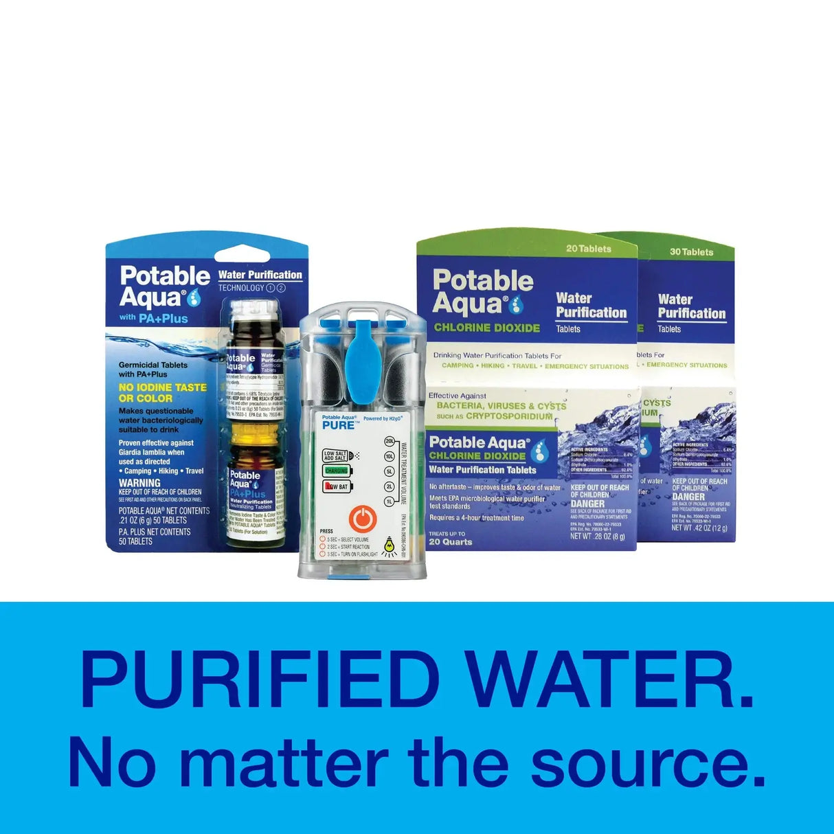 Potable Aqua Water Purification Tablets - 50 count Bottles
