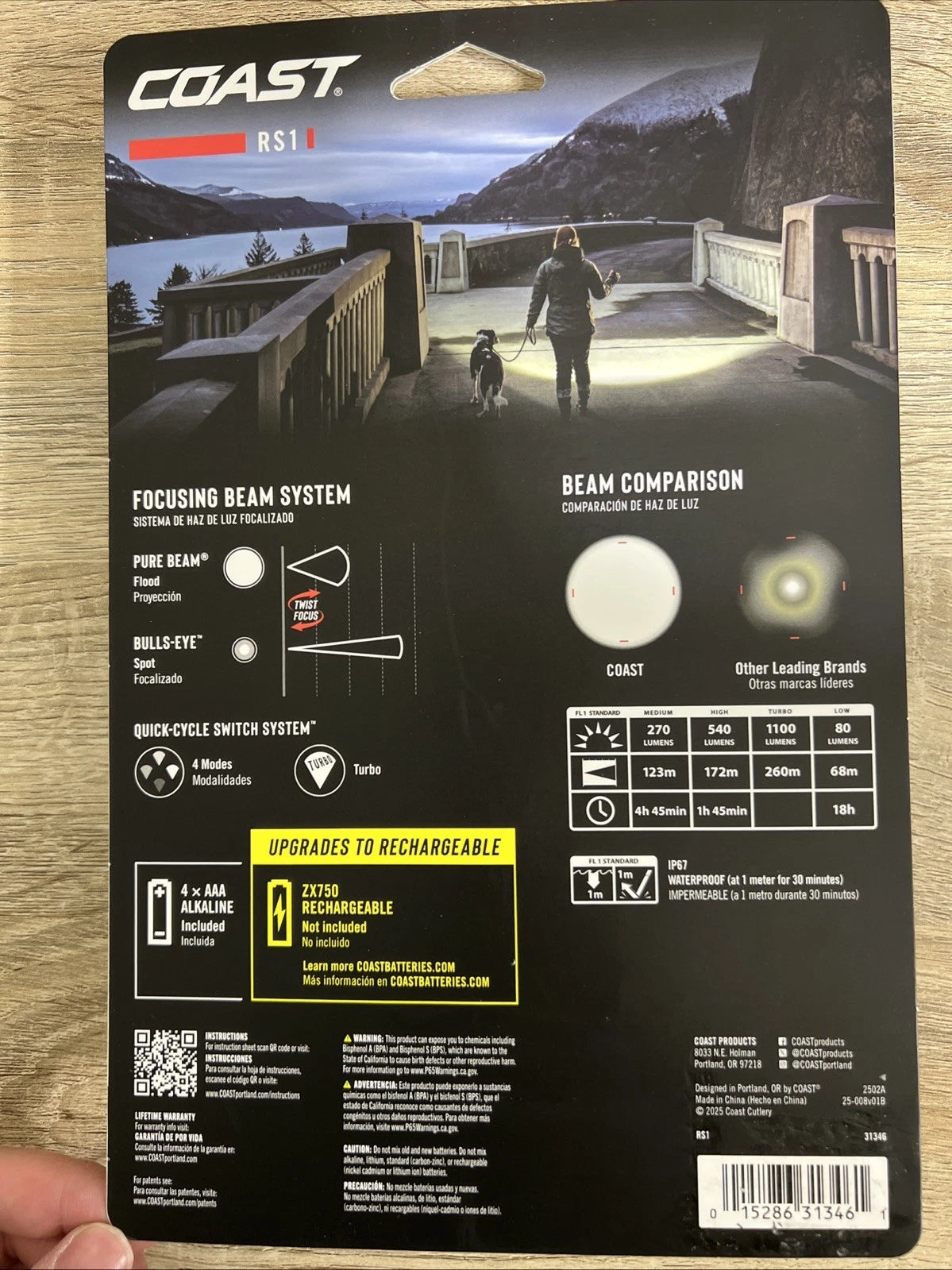 Coast RS1 1100 Lumen - Lifetime Warranty 4AAA Flashlight Focusing Beam System