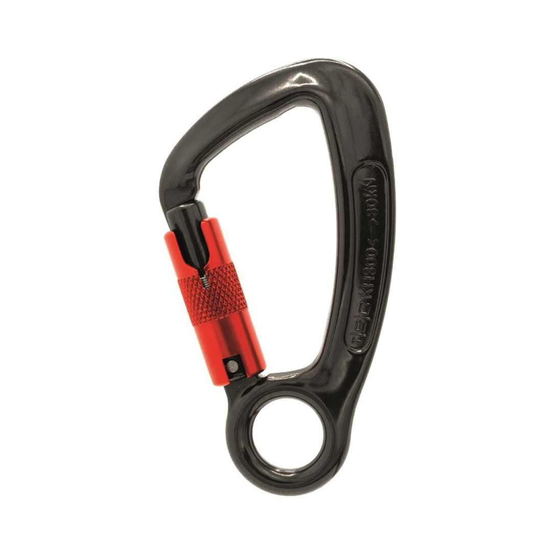 ISC Captive Eye Aluminum Carabiner - 3-Stage Locking - Gray with Red Gate