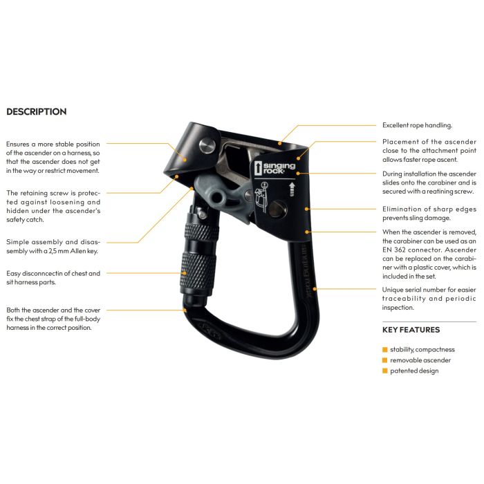 Singing Rock ASC Link Chest Ascender with Triple-Lock Carabiner