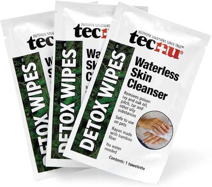 Detox Wipes, Poison Ivy Wipes, Large Individual Wipes Remove Rash Causing Oil from Skin, Waterless, Also for Poison Oak and Poison Sumac, 12 Count
