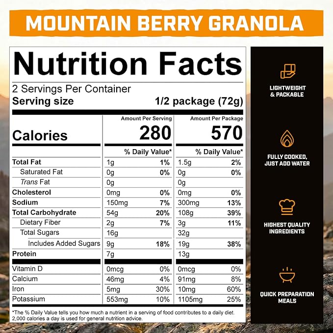 Refuel Mountain Berry Granola with Rice Milk, Vegan Backpacking Meal