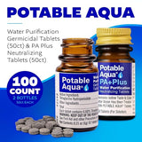 Potable Aqua Water Purification Tablets With PA Plus - Two 50 count Bottles