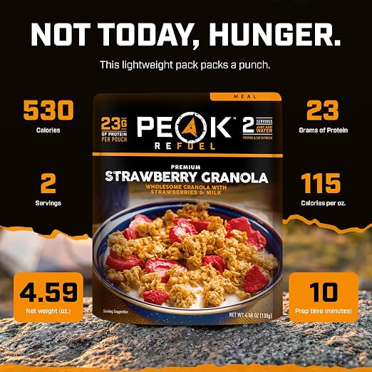 Refuel Strawberry Granola, 23g Protein, Freeze-Dried Camping Meal