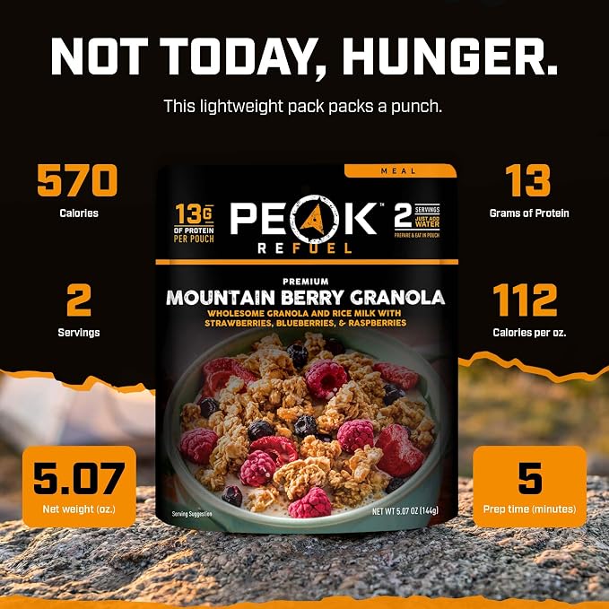 Refuel Mountain Berry Granola with Rice Milk, Vegan Backpacking Meal