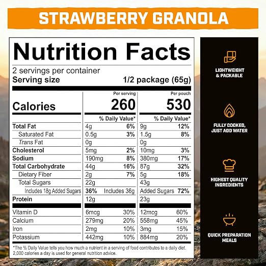 Refuel Strawberry Granola, 23g Protein, Freeze-Dried Camping Meal