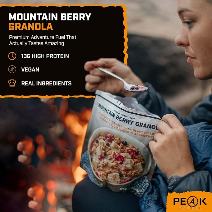 Refuel Mountain Berry Granola with Rice Milk, Vegan Backpacking Meal