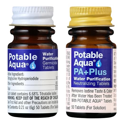 Potable Aqua Water Purification Tablets With PA Plus - Two 50 count Bottles