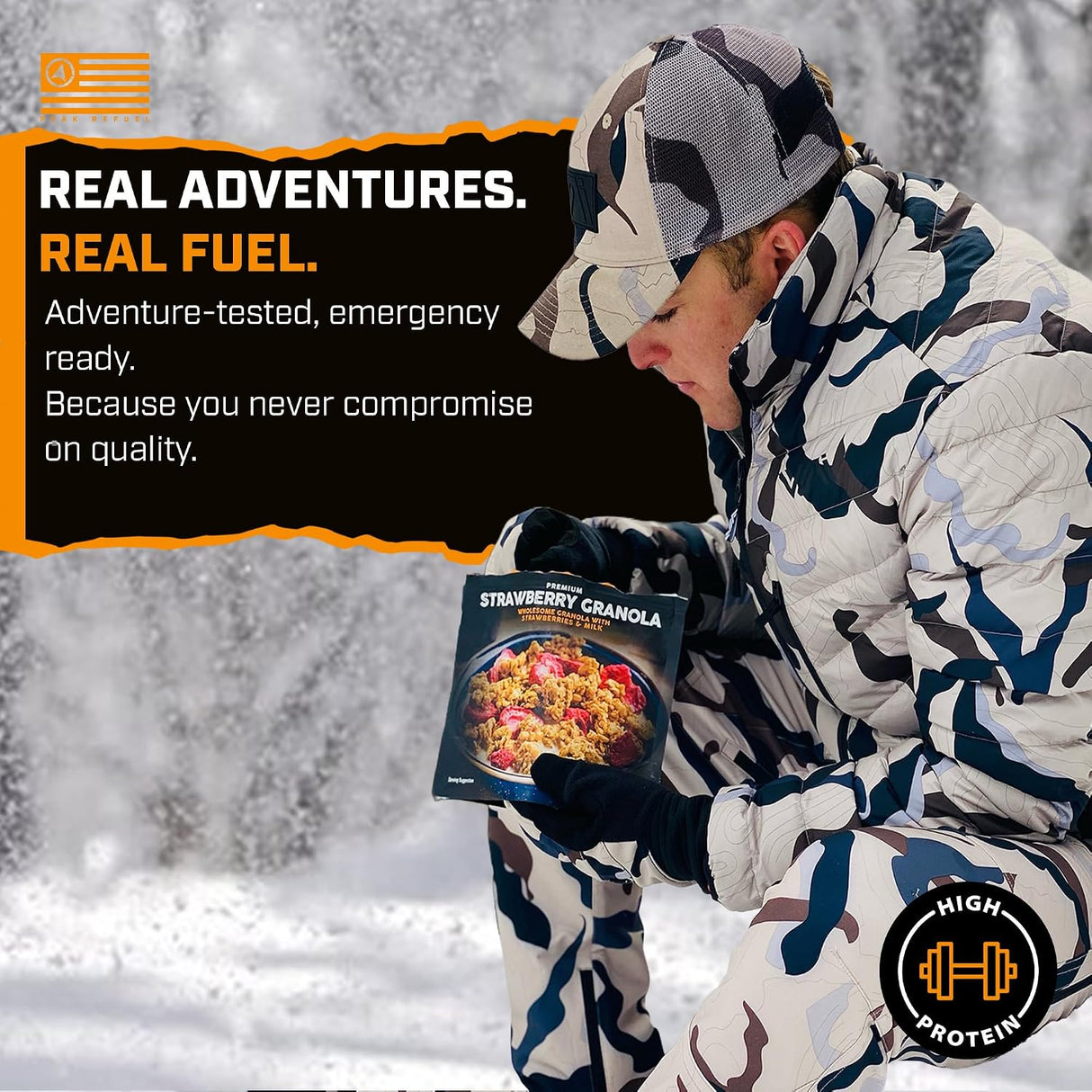 Refuel Strawberry Granola, 23g Protein, Freeze-Dried Camping Meal