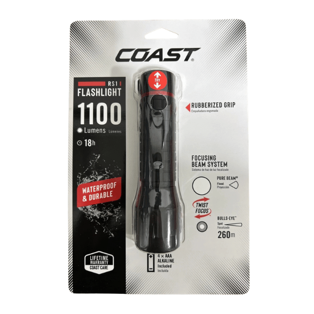 Coast RS1 1100 Lumen - Lifetime Warranty 4AAA Flashlight Focusing Beam System