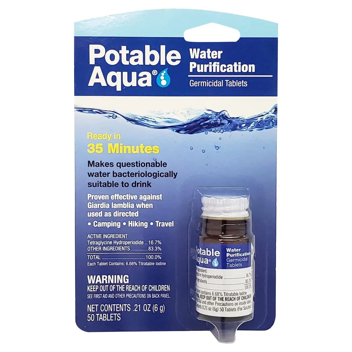 Potable Aqua Water Purification Tablets - 50 count Bottles